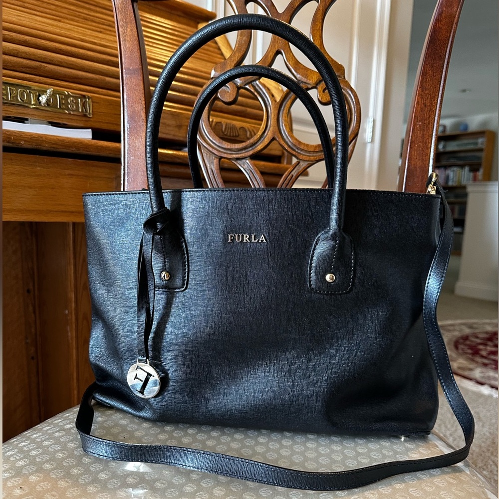 100% black leather Furla bag